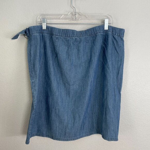 NEW J Jill Womens XL Denim Faux Wrap Skirt Blue Lyocell Chambray Mini - Picture 7 of 9
